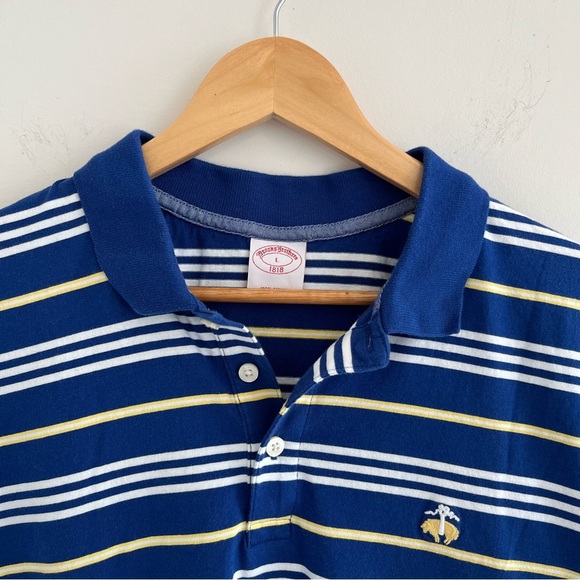 Men’s Brooks Brothers Polo Short Sleeve Shirt Large Blue Striped Cotton Logo - Picture 2 of 9